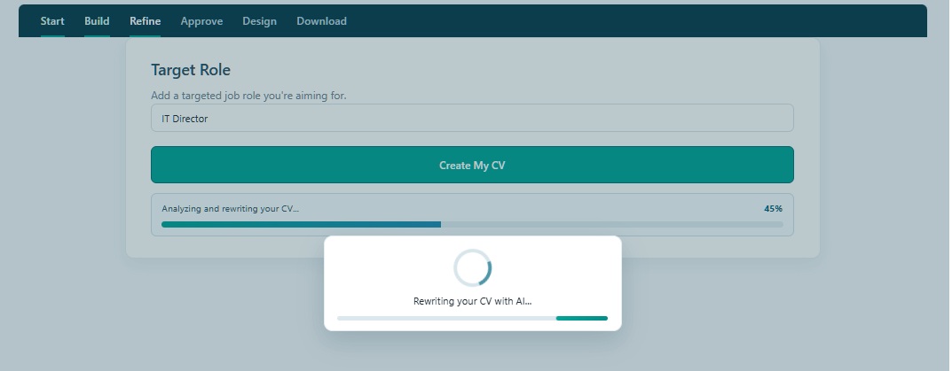 Target Role field with Key Accounts Manager entered and Create My CV button