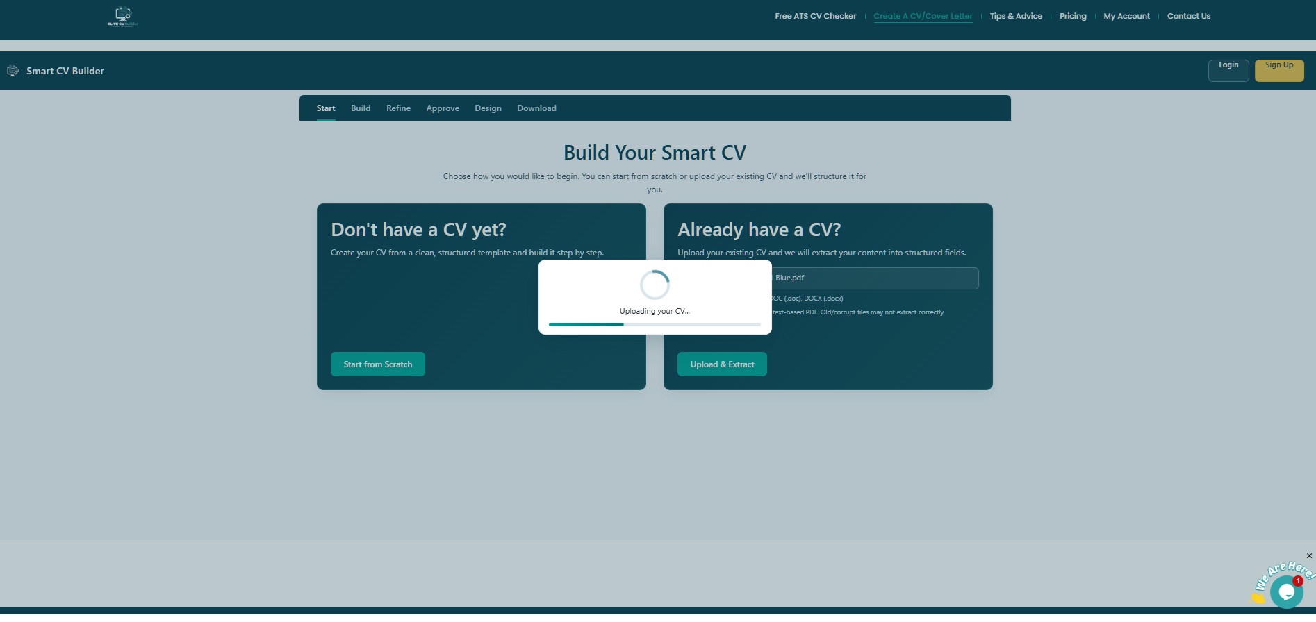 Checkout screen showing R250 Smart CV order summary with PayFast and PayPal payment options